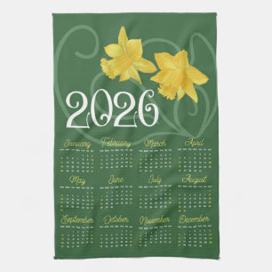 Art Nouveau Retro floral Daffodil 2026 Kalender Geschirrtuch