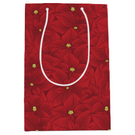 Art Nouveau Retro Red Floral Christmas Poinsettia Mittlere Geschenktüte