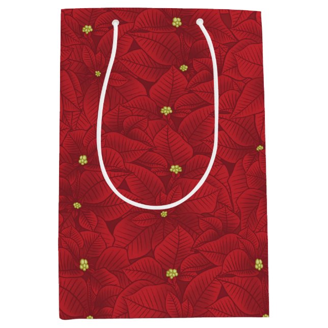Art Nouveau Retro Red Floral Christmas Poinsettia Mittlere Geschenktüte (Vorderseite)