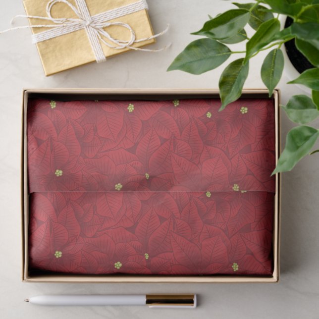 Art Nouveau Retro Red Floral Christmas Poinsettia Seidenpapier (Geschenk)