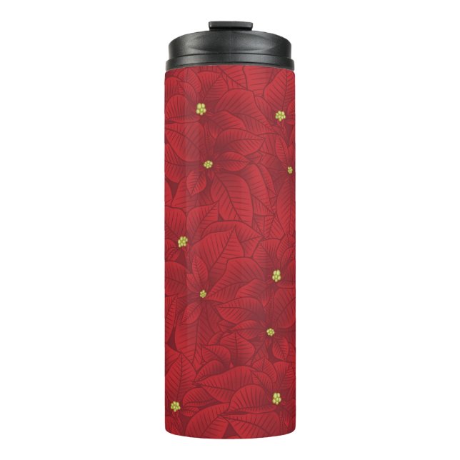 Art Nouveau Retro Red Floral Christmas Poinsettia Thermosbecher (Vorderseite)