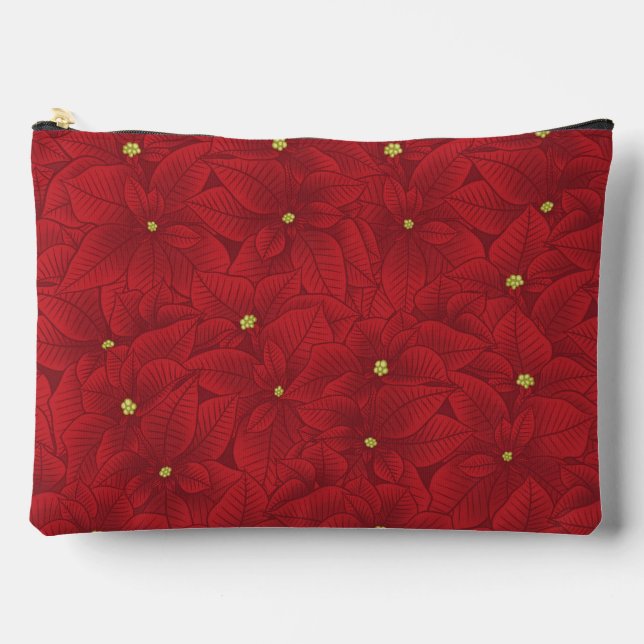 Art Nouveau Retro Red Floral Christmas Poinsettia Zubehörtasche (Vorderseite)