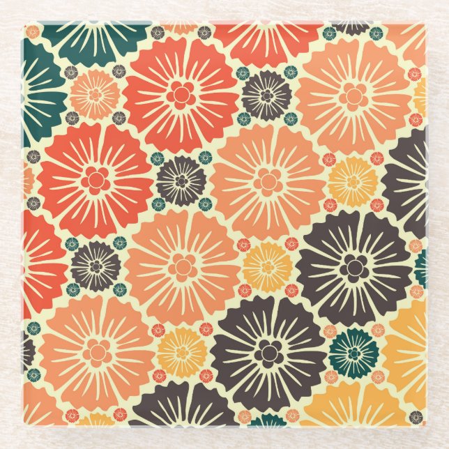 Art Nouveau Retro Tapete Design. Glasuntersetzer (Vorderseite)