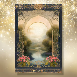 Art Nouveau Rokoko Castle Navy n Gold Ephemera 5A Seidenpapier