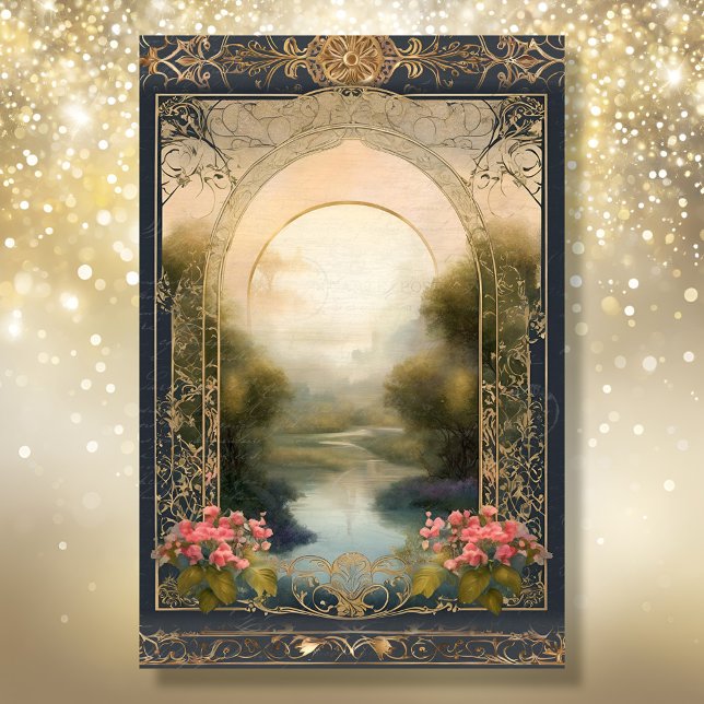 Art Nouveau Rokoko Castle Navy n Gold Ephemera 5A Seidenpapier (Von Creator hochgeladen)