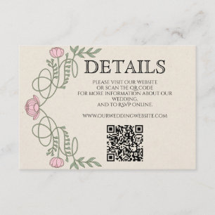 Art Nouveau-Rosa-Hochzeitsdetails-Website QR Begleitkarte