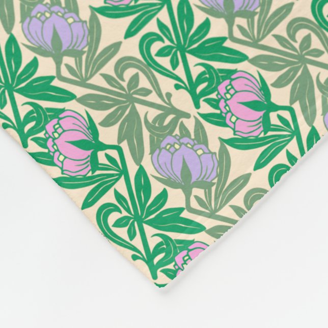 Art Nouveau rosa Wasserliliendamast Fleecedecke (Ecke)