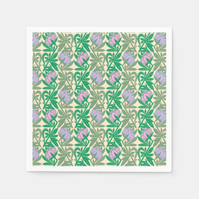 Art Nouveau rosa Wasserliliendamast Serviette (Vorderseite)