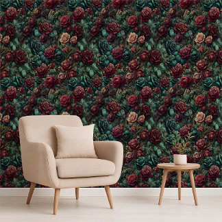 Art Nouveau Rose Teal Gold Maximalist Wallpaper Tapete