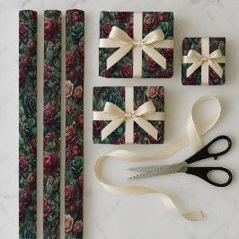 Art Nouveau Rose Teal Wrapping Paper Bundle Set Geschenkpapier Set