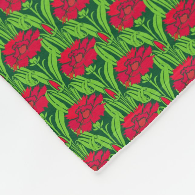 Art Nouveau Rote Nelken Blumendach Fleecedecke (Ecke)