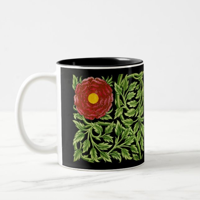 Art Nouveau Rote Rose De Morgan Zweifarbige Tasse (Links)