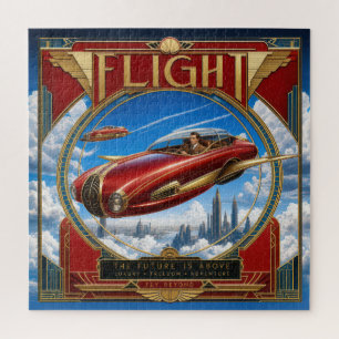 Art Nouveau rotes Flugauto Puzzle