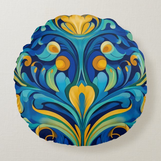 Art Nouveau Round Pillow Rundes Kissen (Vorderseite)