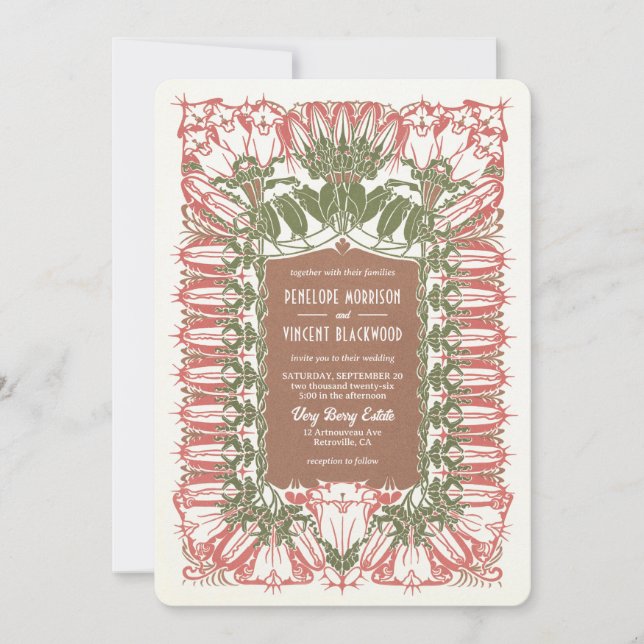 Art Nouveau Royal Lily Wedding Einladung (Vorderseite)