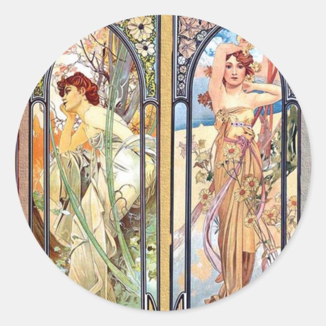 Art Nouveau Runder Aufkleber (Vorderseite)