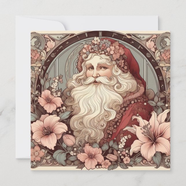 Art Nouveau Santa Claus Illustration Einladung (Vorderseite)