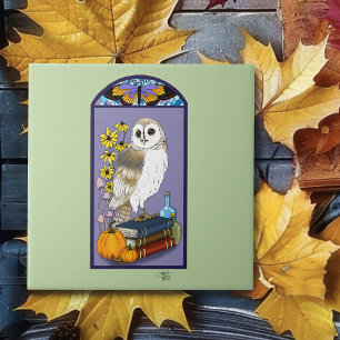 Art Nouveau Scheuneule Pumpkins Vintage Bücher Her Fliese