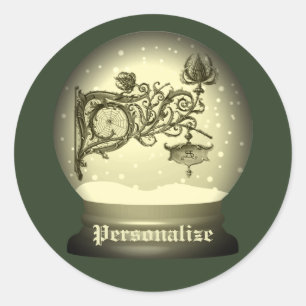 Art nouveau-Schneekugel Anton Seder elegant Runder Aufkleber