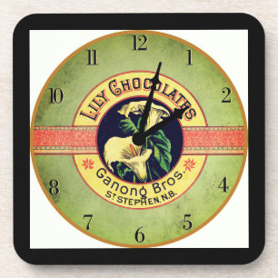 Art nouveau Schokoladen-Co-Uhr-Werbung Getränkeuntersetzer