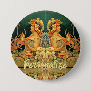 Art nouveau Schokoladengetränk florale Werbung  Button