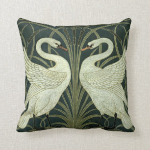 Art Nouveau-Schwan, Binse, Iris von W. Crane im Vi Kissen