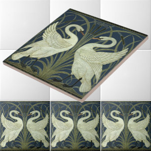 Art Nouveau-Schwäne im Vintage-Stil von Walter Cra Fliese