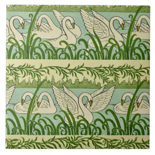 Art Nouveau Schwanenmuster – Vintage botanisches S Fliese