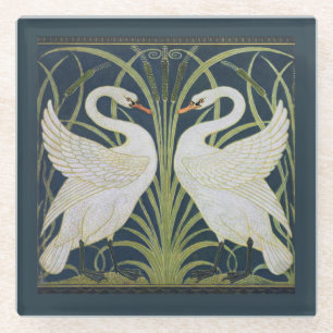 Art Nouveau-Schwanmuster: Walter Crane Schwan Druc Glasuntersetzer