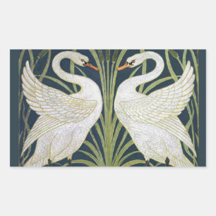 Art Nouveau-Schwanmuster: Walter Crane Schwan Druc Rechteckiger Aufkleber