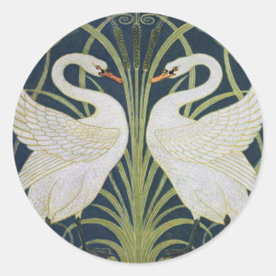 Art Nouveau-Schwanmuster: Walter Crane Schwan Druc Runder Aufkleber