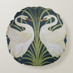 Art Nouveau-Schwanmuster: Walter Crane Schwan Druc Rundes Kissen