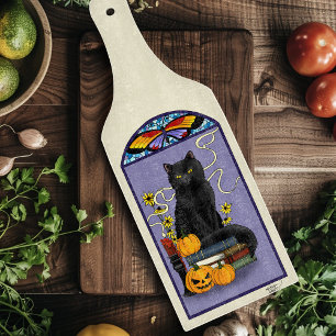 Art Nouveau Schwarze Katze Kürbis Lila Herbst Gelb Schneidebrett