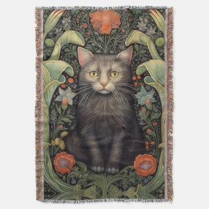 Art nouveau schwarze Katze und rote Blumen Decke