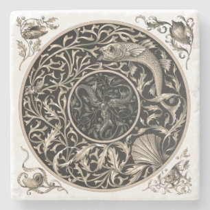 Art Nouveau Seashells & Fish by Anton Seder Steinuntersetzer