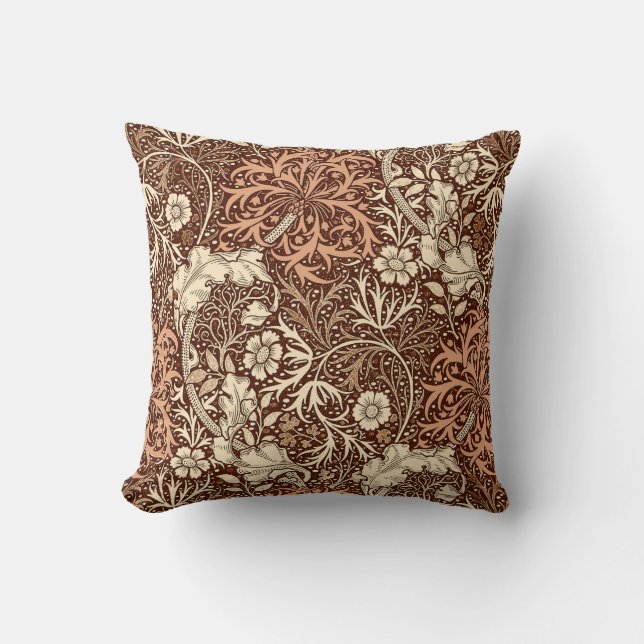 Art Nouveau Seaweed Floral, Brown and Beige Kissen (Vorderseite)