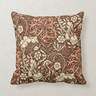 Art Nouveau Seaweed Floral, Brown and Beige Kissen