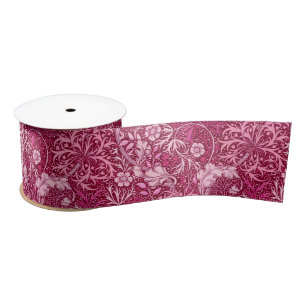 Art Nouveau Seaweed Floral, Burgund & Coral Pink Satinband