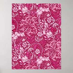 Art Nouveau Seaweed Floral, Burgundy & Coral Pink Poster