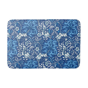 Art Nouveau Seaweed Floral, Cobalt Blau und Weiß Badematte