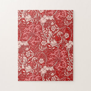 Art Nouveau Seaweed Floral, Coral Red & Coral Pink Puzzle