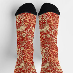 Art Nouveau Seaweed Floral, Deep Coral Orange Socken