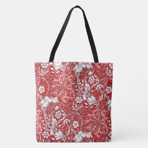 Art Nouveau Seaweed Floral, Deep Red and White