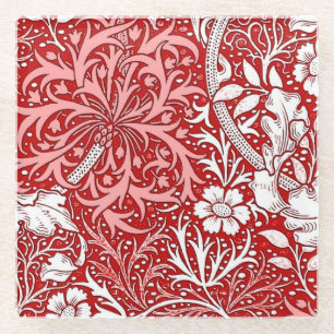 Art Nouveau Seaweed Floral, Deep Red and White Glasuntersetzer