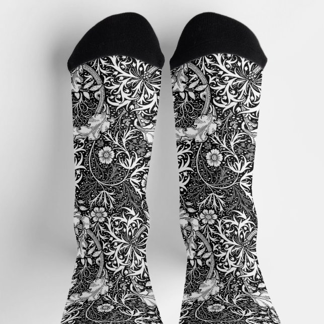 Art Nouveau Seaweed Floral, Schwarz und Weiß Socken (Oben)