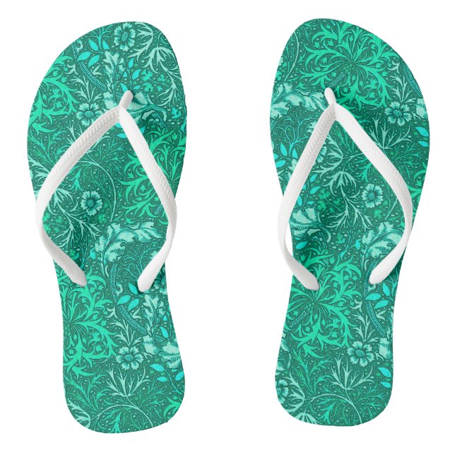 Art Nouveau Seaweed Floral, Türkis und Aqua Flip Flops (Fußbett)