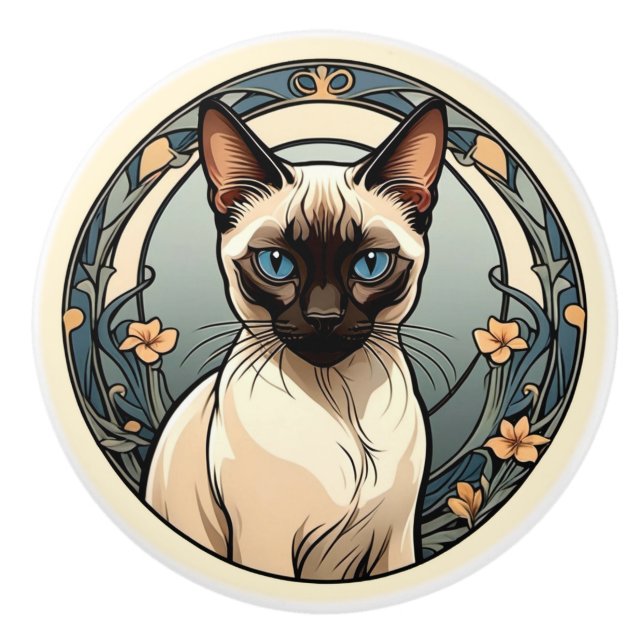 Art Nouveau Siamese Cat Keramikknauf (Vorderseite)