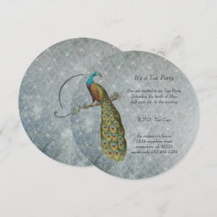 Art Nouveau Silver Metallic Peacock Party Einladung