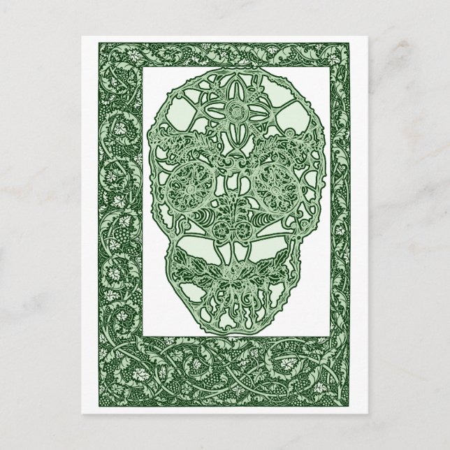 Art Nouveau Skull Green Day of the Dead Postkarte (Vorderseite)