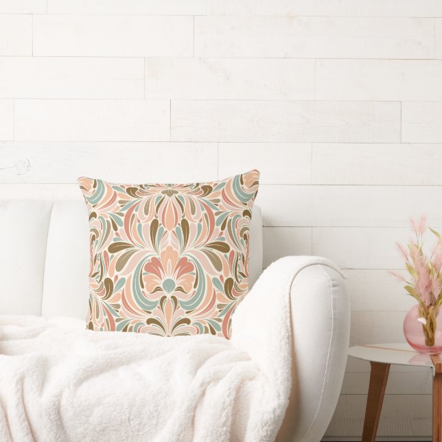 Art Nouveau Spirit Peach, Aqua, Taupe Kissen (Liege)